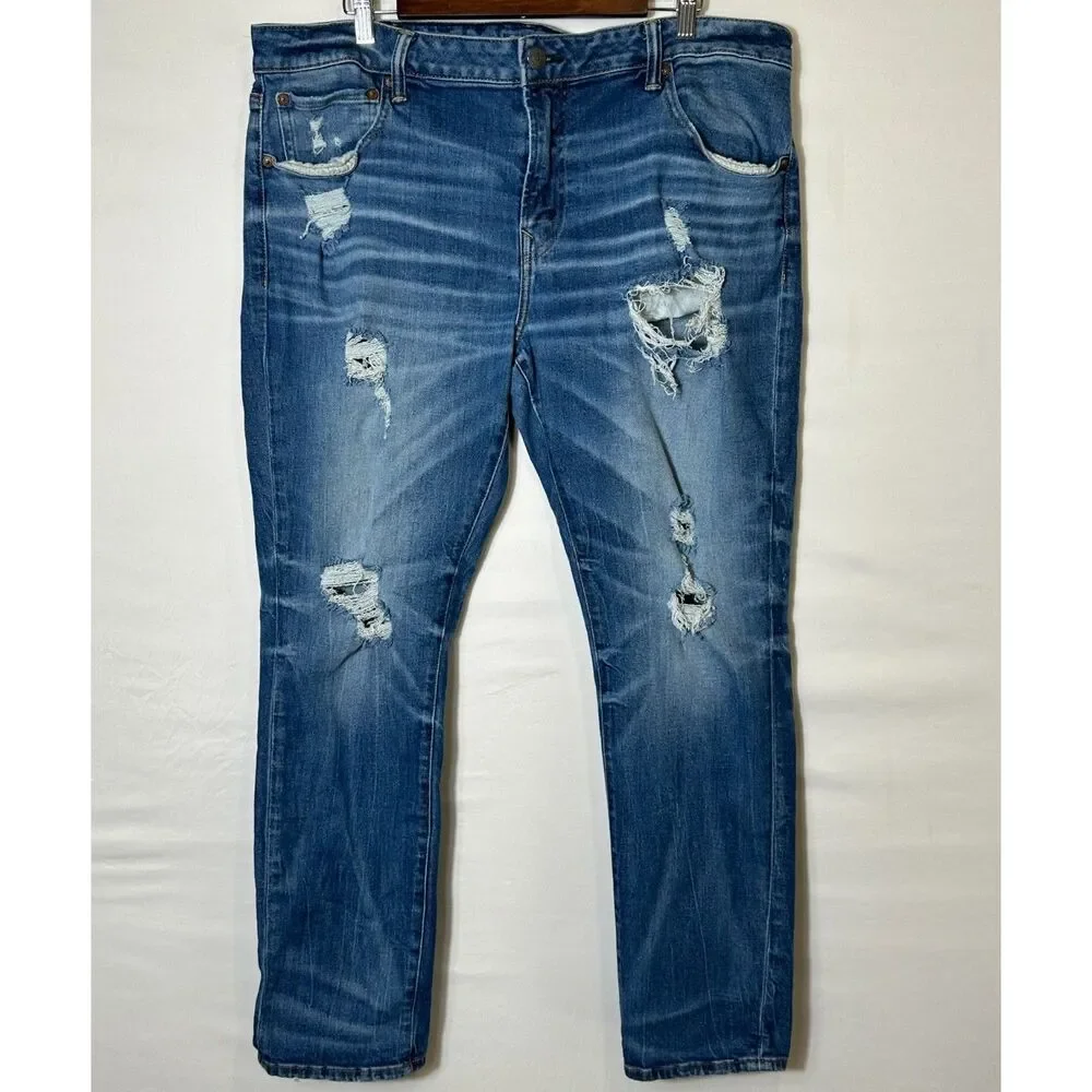 American Eagle Men's Airflex+ Distressed Skinny Jeans Size 40/30